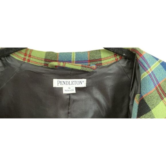 Pendleton Green Plaid 100% Virgin Wool Jacket/Blazer Modern Bell Sleeves 14 - Picture 5 of 6